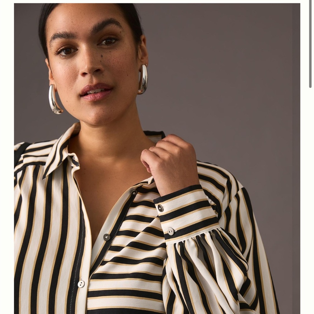 Maeve Black and Cream Striped Button Down Shirt